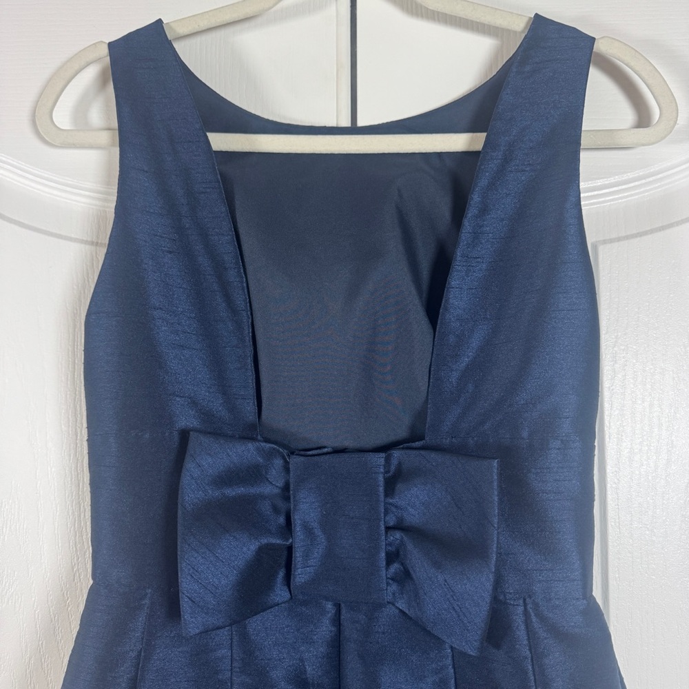 Alfred Sung Midnight Navy Bow Back Fit Flare Cocktail Dress Pockets Size 4 - Picture 6 of 11